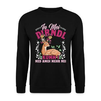 Münchner Volksfest IN MEI DIRNDL KUMM I NED NEI - Unisex Pullover - Schwarz - Vorne - Alina (178cm) & Michal (187cm)