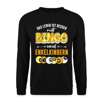 Bingo Oma DAS LEBEN IST BESSER MIT BINGO UND ENKEL - Unisex Pullover - Schwarz - Vorne - Alina (178cm) & Michal (187cm)