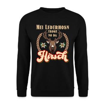Munich Volksfest MEI LEDERHOSEN NE PORTE PAS DE HIRSCH - Sweat-shirt Unisexe - noir - Devant - Alina (178cm) & Michal (187cm)