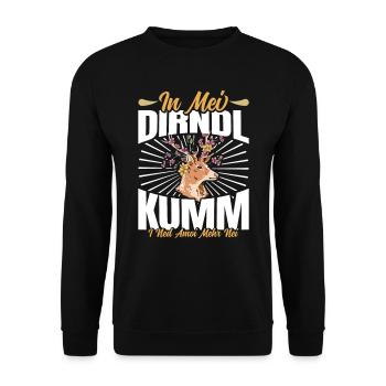 Münchner Volksfest IN MEI DIRNDL KUMM I NED NEI - Unisex Sweatshirt - black - Front - Alina (178cm) & Michal (187cm)