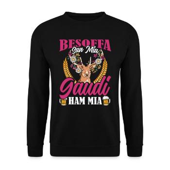 Munich Folk Festival BESOFFA SAN MIA GAUDI HAM MIA - Unisex Sweatshirt - black - Front - Alina (178cm) & Michal (187cm)