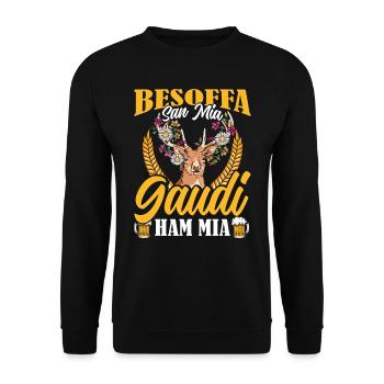Munich Folk Festival BESOFFA SAN MIA GAUDI HAM MIA - Unisex Sweatshirt - black - Front - Alina (178cm) & Michal (187cm)