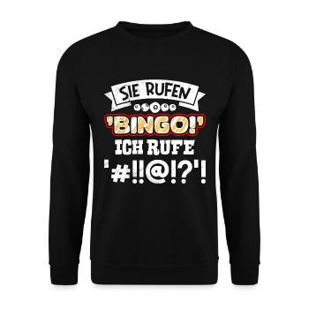 Bingo SIE RUFEN BINGO ICH RUFE !!! Lustiges Bingo - Unisex Pullover - Schwarz - Vorne - Alina (178cm) & Michal (187cm)