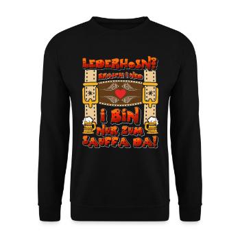 LEDERHOSEN? BRAUCH I NED I BIN NUR ZUM SAUFFA DA - Unisex Pullover - Schwarz - Vorne - Alina (178cm) & Michal (187cm)