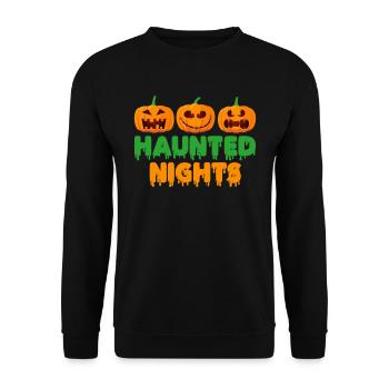 Halloween Party HAUNTED NIGHTS Lustiges Kinder - Unisex Pullover - Schwarz - Vorne - Alina (178cm) & Michal (187cm)