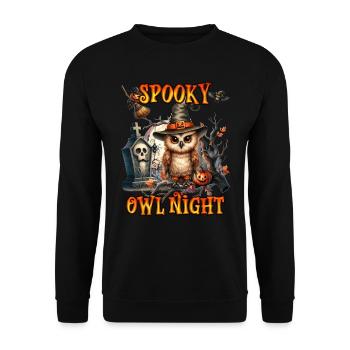 Halloween SPOOKY OWL NIGHT Lustiges Halloween - Unisex Pullover - Schwarz - Vorne - Alina (178cm) & Michal (187cm)