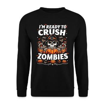 Costume d’Halloween JE SUIS PRÊT À ÉCRASER LES ZOMBIES - Sweat-shirt Unisexe - noir - Devant - Alina (178cm) & Michal (187cm)