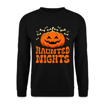 Halloween Party Kinder HAUNTED NIGHTS Gruseliger - Unisex Pullover - Schwarz - Vorne - Alina (178cm) & Michal (187cm)