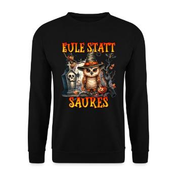 Halloween Kostüm EULE STATT SAURES Lustiges - Unisex Pullover - Schwarz - Vorne - Alina (178cm) & Michal (187cm)