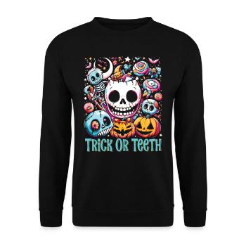 Halloween Costume Kids TRICK OR TEETH Funny - Unisex Sweatshirt - black - Front - Alina (178cm) & Michal (187cm)