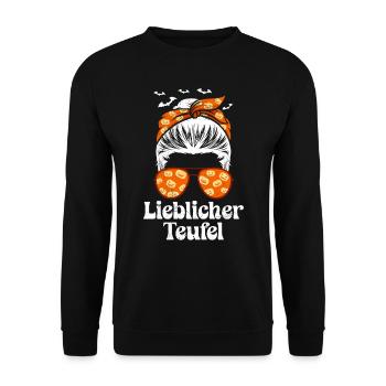Halloween Kostüm Kinder LIEBLICHER TEUFEL Lustig - Unisex Pullover - Schwarz - Vorne - Alina (178cm) & Michal (187cm)