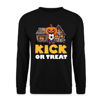 Halloween Kids KICK OR TREAT Funny Football Fan - Unisex Sweatshirt - black - Front - Alina (178cm) & Michal (187cm)