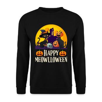 Halloween Party HAPPY HALLOWEEN Gruseliges - Unisex Pullover - Schwarz - Vorne - Alina (178cm) & Michal (187cm)