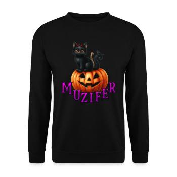 Halloween MUZIFER Lustiges Halloween Kinder - Unisex Pullover - Schwarz - Vorne - Alina (178cm) & Michal (187cm)