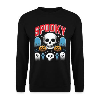 Halloween Kostüm Kinder SPOOKY Lustiges Schädel - Unisex Pullover - Schwarz - Vorne - Alina (178cm) & Michal (187cm)