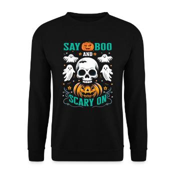 Fête d’Halloween Enfants SAY BOO SCARY ON Funny - Sweat-shirt Unisexe - noir - Devant - Alina (178cm) & Michal (187cm)