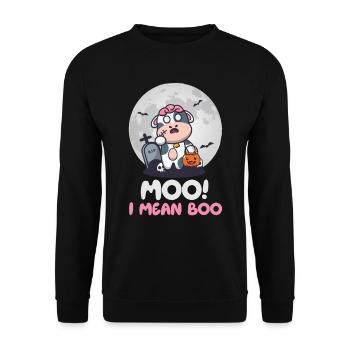 Halloween Party MOO! I MEAN BOO Lustiges Zombie - Unisex Pullover - Schwarz - Vorne - Alina (178cm) & Michal (187cm)