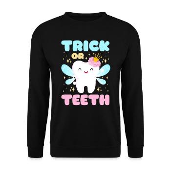 Halloween Kids TRICK OR TEETH Fun - Unisex Sweatshirt - black - Front - Alina (178cm) & Michal (187cm)