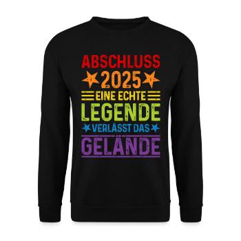 Abschluss 2025 Eine Legende verlässt das Gelände - Unisex Pullover - Schwarz - Vorne - Alina (178cm) & Michal (187cm)