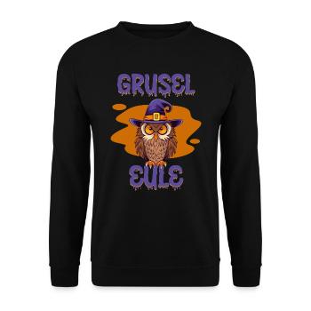 Halloween GRUSEL EULE Lustiges Halloween - Unisex Pullover - Schwarz - Vorne - Alina (178cm) & Michal (187cm)