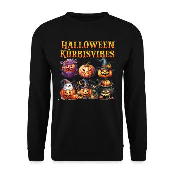Halloween Kostüm HALLOWEEN KÜRBIS VIBES Lustig - Unisex Pullover - Schwarz - Vorne - Alina (178cm) & Michal (187cm)