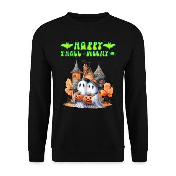 HAPPY HALLOWEEN FRÖHLICHES SPUKEN Lustiges - Unisex Pullover - Schwarz - Vorne - Alina (178cm) & Michal (187cm)