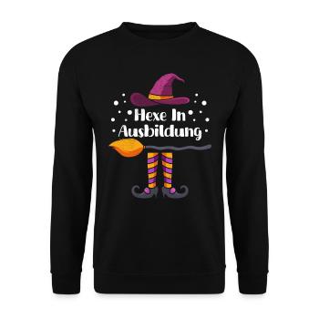 Halloween Kostüm Kinder HEXE IN AUSBILDUNG - Unisex Pullover - Schwarz - Vorne - Alina (178cm) & Michal (187cm)