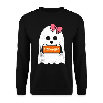 Halloween Costume Kids PEAK A BOO Funny - Unisex Sweatshirt - black - Front - Alina (178cm) & Michal (187cm)