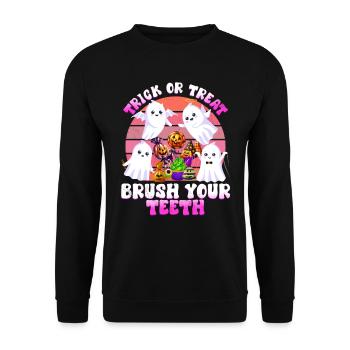 Fête d’Halloween TRICK OR TREAT BROSSEZ-VOUS LES DENTS - Sweat-shirt Unisexe - noir - Devant - Alina (178cm) & Michal (187cm)