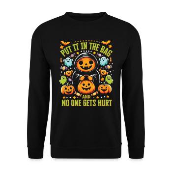 Halloween Party PUT IT IN THE BAG NO ONE GETS HURT - Unisex Sweatshirt - black - Front - Alina (178cm) & Michal (187cm)