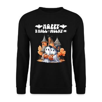 HAPPY HALLOWEEN Lustiges Kinder Halloween - Unisex Pullover - Schwarz - Vorne - Alina (178cm) & Michal (187cm)