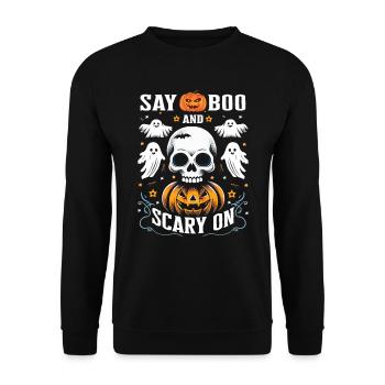 Fête d’Halloween Enfants SAY BOO SCARY ON Funny - Sweat-shirt Unisexe - noir - Devant - Alina (178cm) & Michal (187cm)