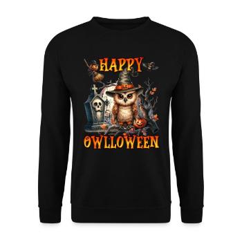 Halloween Kids HAPPY OWLLOWEEN Funny - Unisex Sweatshirt - black - Front - Alina (178cm) & Michal (187cm)