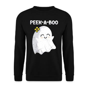 Halloween Costume Kids PEAK A BOO Funny - Unisex Sweatshirt - black - Front - Alina (178cm) & Michal (187cm)