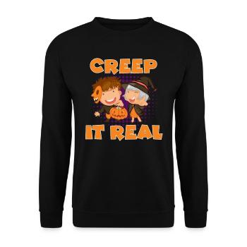 Halloween Kostüm CREEP IT REAL Lustiges Halloween - Unisex Pullover - Schwarz - Vorne - Alina (178cm) & Michal (187cm)