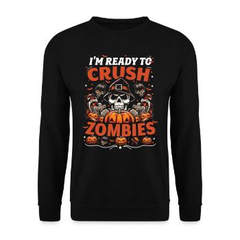 Déguisements d’Halloween JE SUIS PRÊT À ÉCRASER LES ZOMBIES - Sweat-shirt Unisexe - noir - Devant - Alina (178cm) & Michal (187cm)