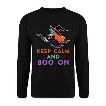 Halloween Kids Party KEEP CALM AND BOO ON - Unisex Sweatshirt - black - Front - Alina (178cm) & Michal (187cm)