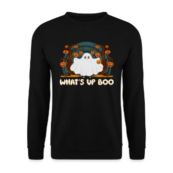 Halloween WHAT'S UP BOO Funny Halloween Party - Unisex Sweatshirt - black - Front - Alina (178cm) & Michal (187cm)