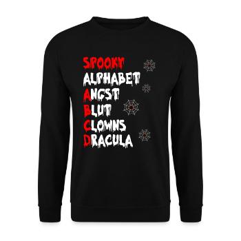 Halloween SPOOKY ALPHABET ANGST BLUT CLOWNS - Unisex Pullover - Schwarz - Vorne - Alina (178cm) & Michal (187cm)