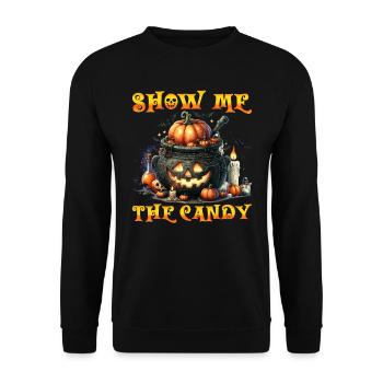 Fête d’Halloween Enfants MONTRE-MOI LES BONBONS Drôle - Sweat-shirt Unisexe - noir - Devant - Alina (178cm) & Michal (187cm)