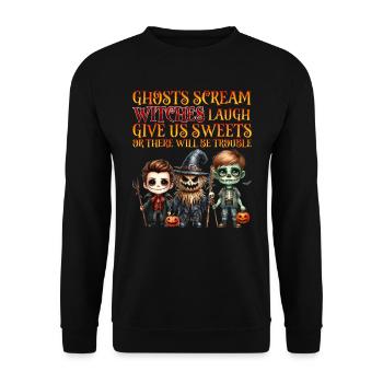 Halloween GEISTER SCHREIEN HEXEN LACHEN Lustiges - Unisex Pullover - Schwarz - Vorne - Alina (178cm) & Michal (187cm)
