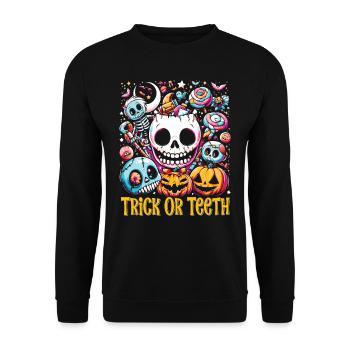 Halloween Costume Kids TRICK OR TEETH Funny - Unisex Sweatshirt - black - Front - Alina (178cm) & Michal (187cm)