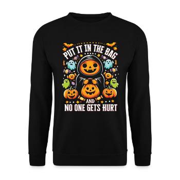 Halloween Party PUT IT IN THE BAG NO ONE GETS HURT - Unisex Sweatshirt - black - Front - Alina (178cm) & Michal (187cm)