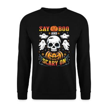 Fête d’Halloween Enfants SAY BOO SCARY ON Funny - Sweat-shirt Unisexe - noir - Devant - Alina (178cm) & Michal (187cm)