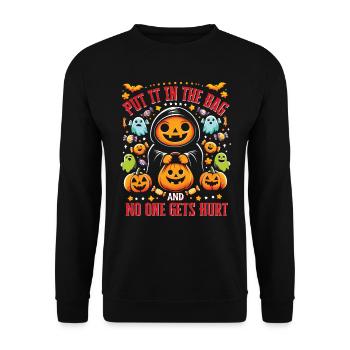 Halloween Party PUT IT IN THE BAG NO ONE GETS HURT - Unisex Sweatshirt - black - Front - Alina (178cm) & Michal (187cm)