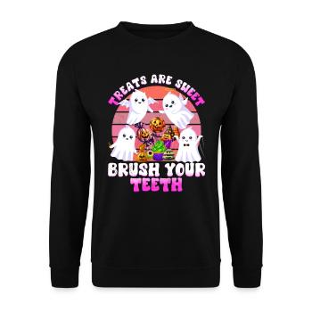 Halloween Party TREATS ARE SWEET BRUSH YOUR TEETH - Unisex Sweatshirt - black - Front - Alina (178cm) & Michal (187cm)