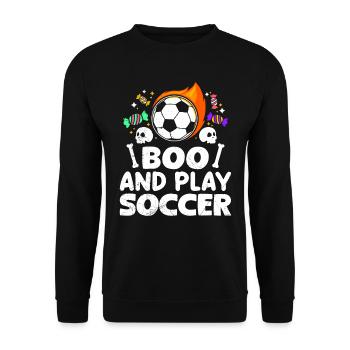 Halloween Soccer Player BOO AND PLAY SOCCER - Unisex Sweatshirt - black - Front - Alina (178cm) & Michal (187cm)