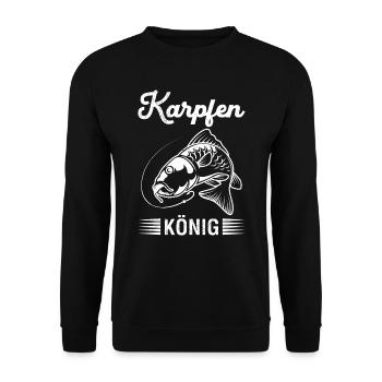 KARPFEN KÖNIG Lustiges Angeln Hobby Karpfen - Unisex Pullover - Schwarz - Vorne - Alina (178cm) & Michal (187cm)