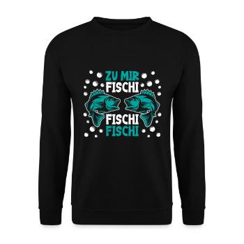 Angler Outfit ZU MIR FISCHI FISCHI FISCHI Lustiges - Unisex Pullover - Schwarz - Vorne - Alina (178cm) & Michal (187cm)