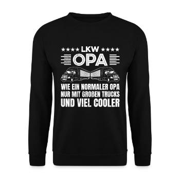 LKW OPA WIE EIN NORMALER OPA MIT GROßEN TRUCKS - Unisex Pullover - Schwarz - Vorne - Alina (178cm) & Michal (187cm)
